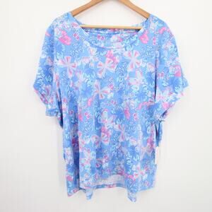 Sleep Sense Top Pajama Shirt Butterfly Print Blue Pink Scoop Neck Size 3X NWT